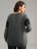 Plain Round Neck Patchwork Lace Panel Sweatshirt sold by Bloomchic