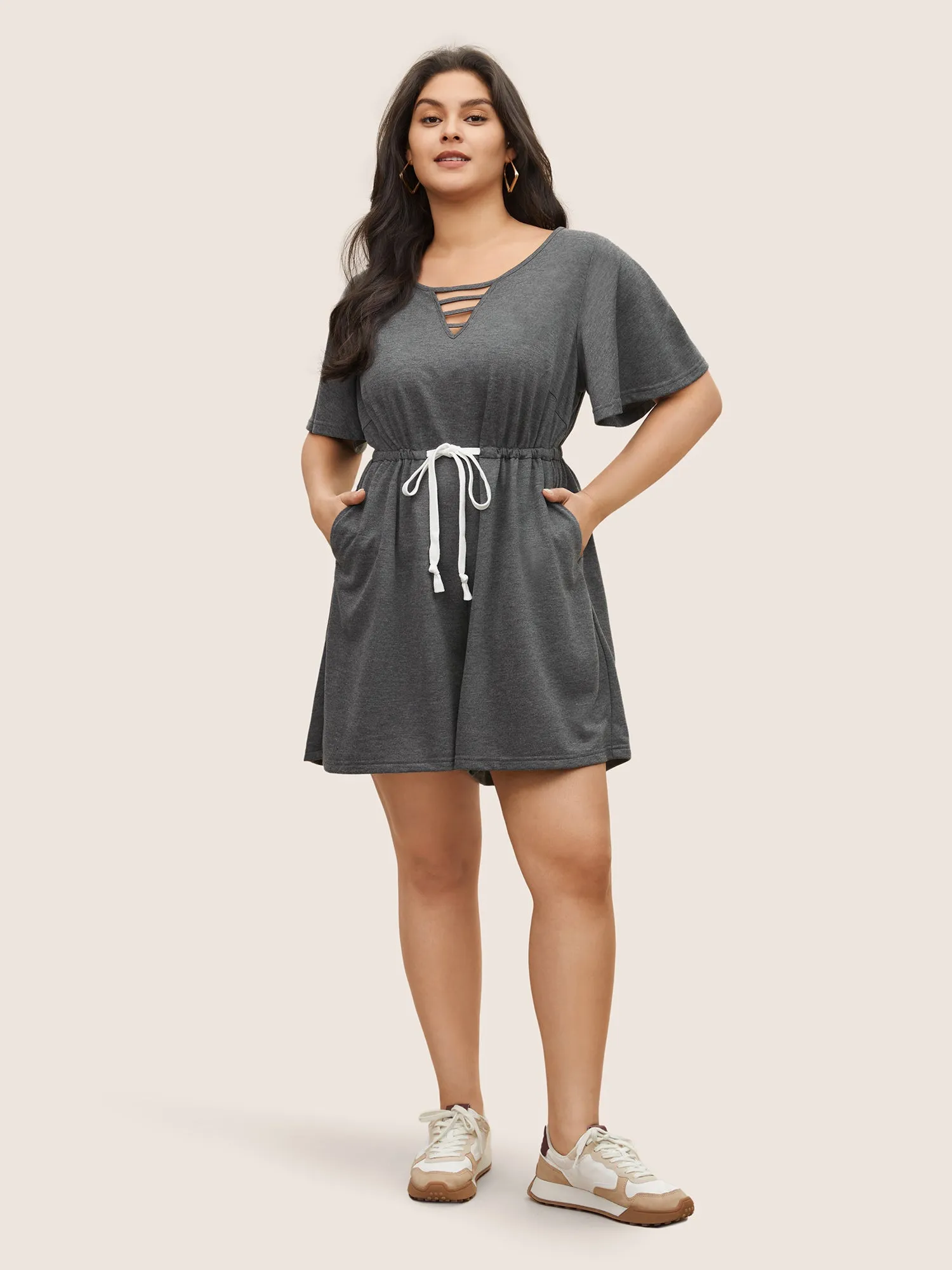 Solid Keyhole Drawstring Pocket Jumpsuit sold by Bloomchic product image thumbnail 2