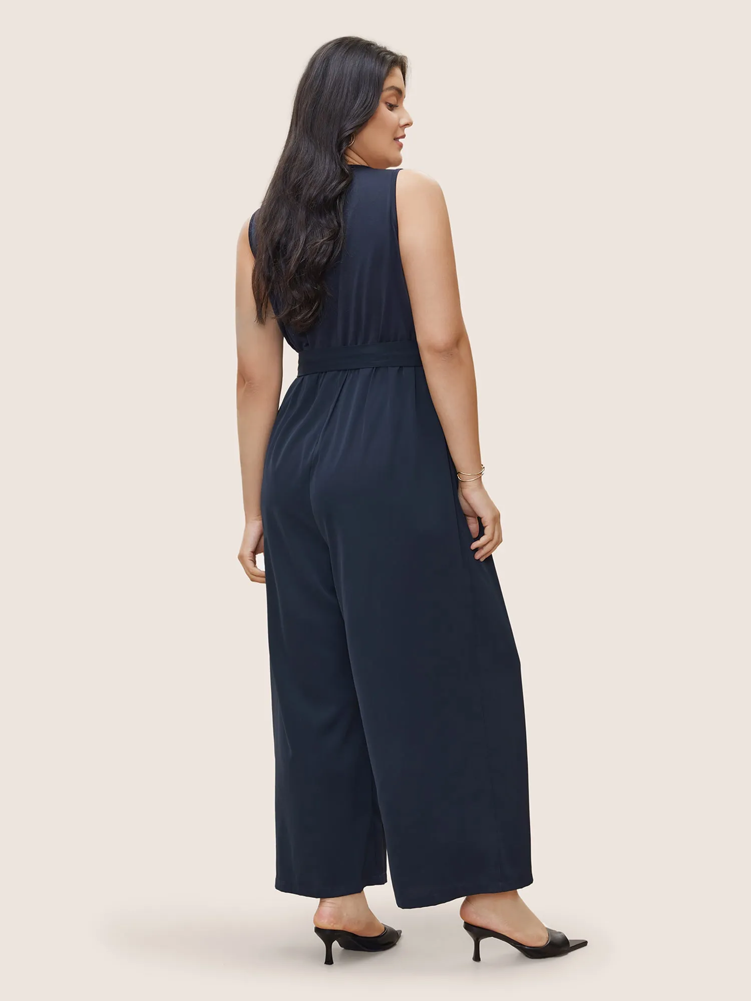 Anti-Wrinkle Patchwork Pleated Detail Tank Jumpsuit sold by Bloomchic product image thumbnail 3