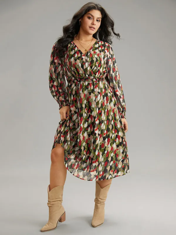 Overlap Collar Feather Shirred Pocket Dress made by Bloomchic
