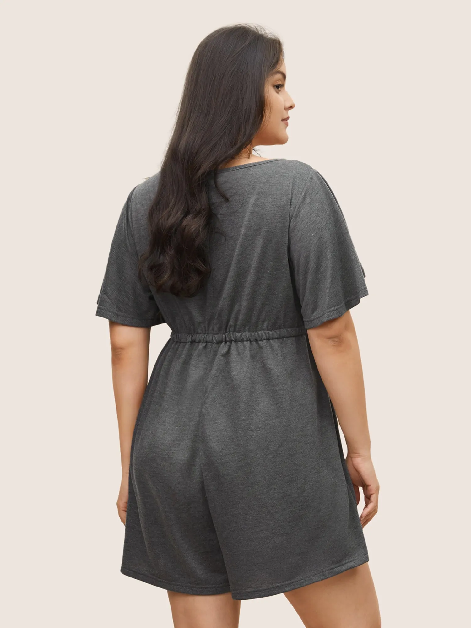 Solid Keyhole Drawstring Pocket Jumpsuit sold by Bloomchic product image thumbnail 3