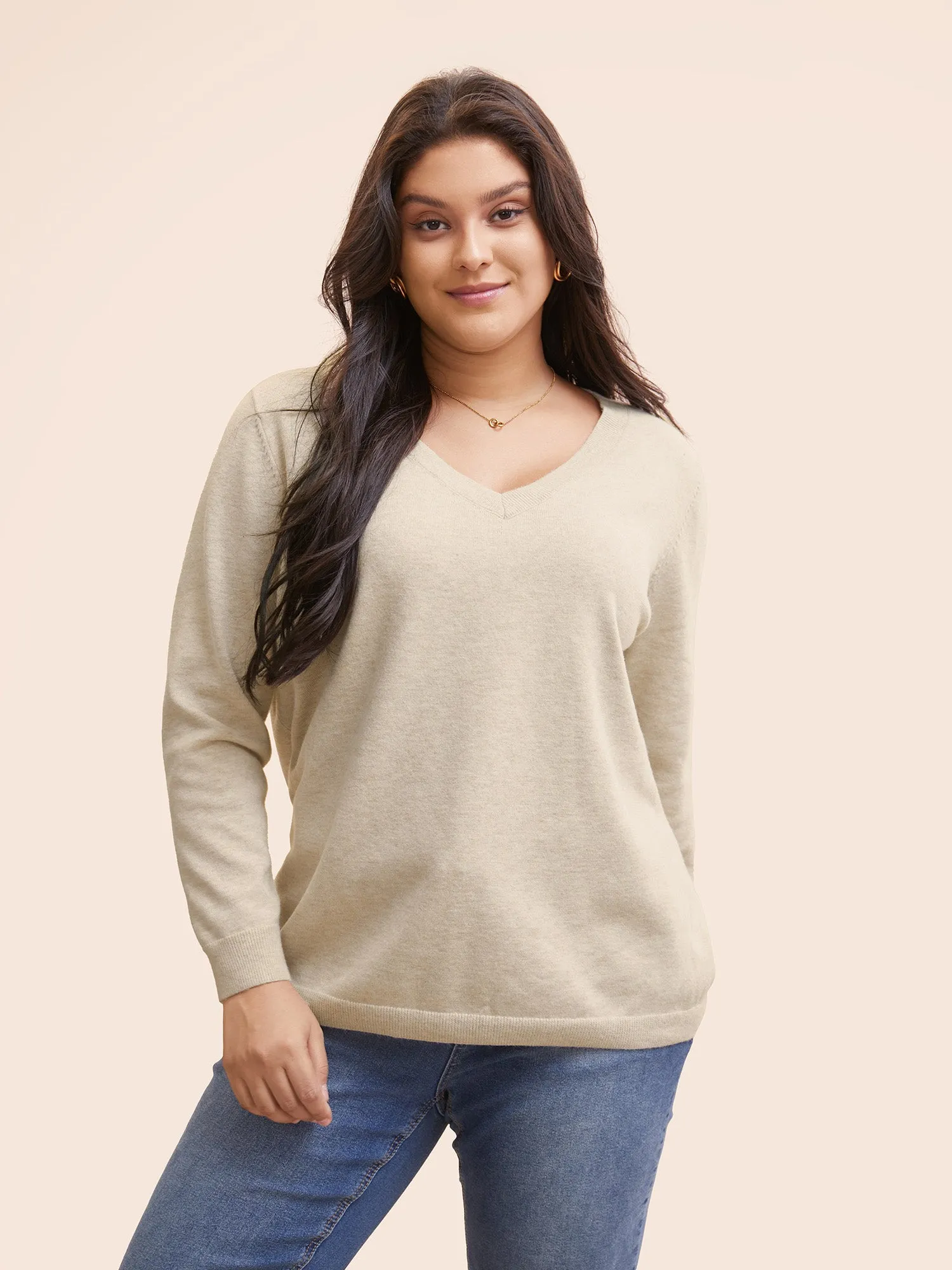 Solid V Neck Wool Blend Pullover sold by Bloomchic