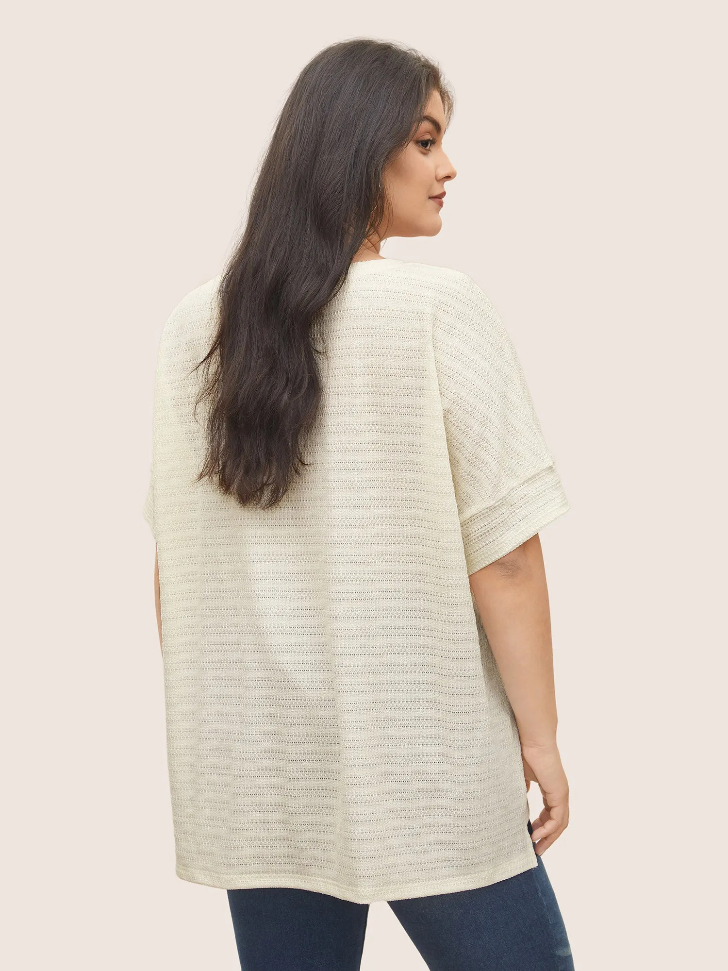 Solid Textured Crew Neck Batwing Sleeve T-shirt sold by Bloomchic product image thumbnail 2