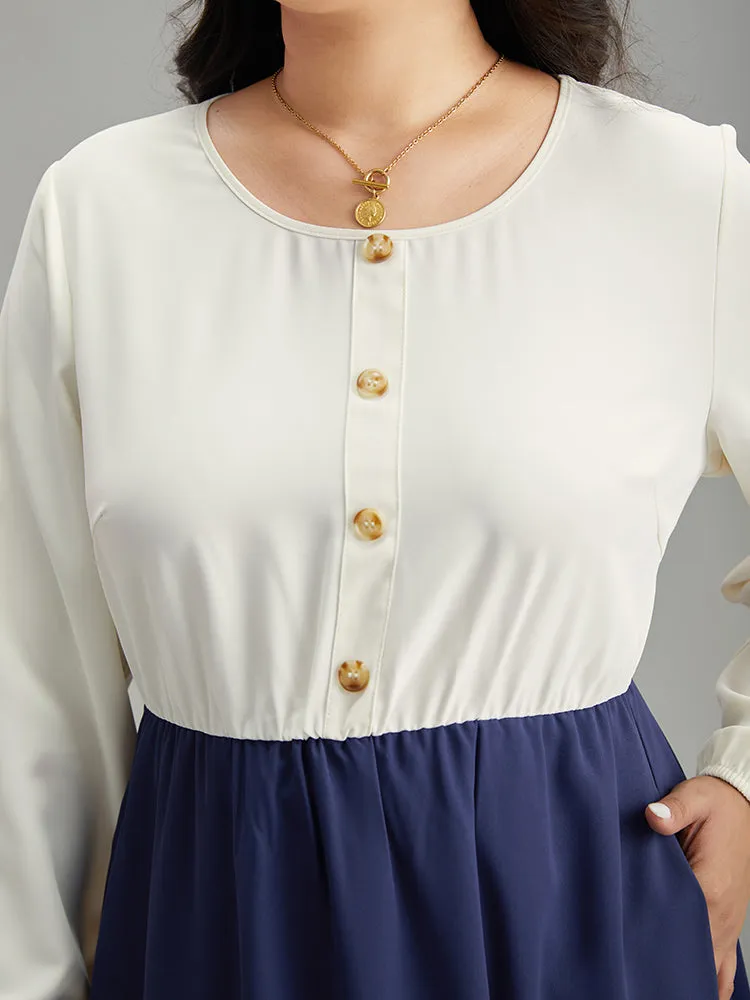 Static-Free Contrast Button Detail Pocket Dress sold by Bloomchic product image thumbnail 4