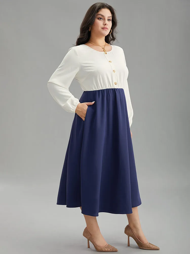 Static-Free Contrast Button Detail Pocket Dress sold by Bloomchic product image thumbnail 3