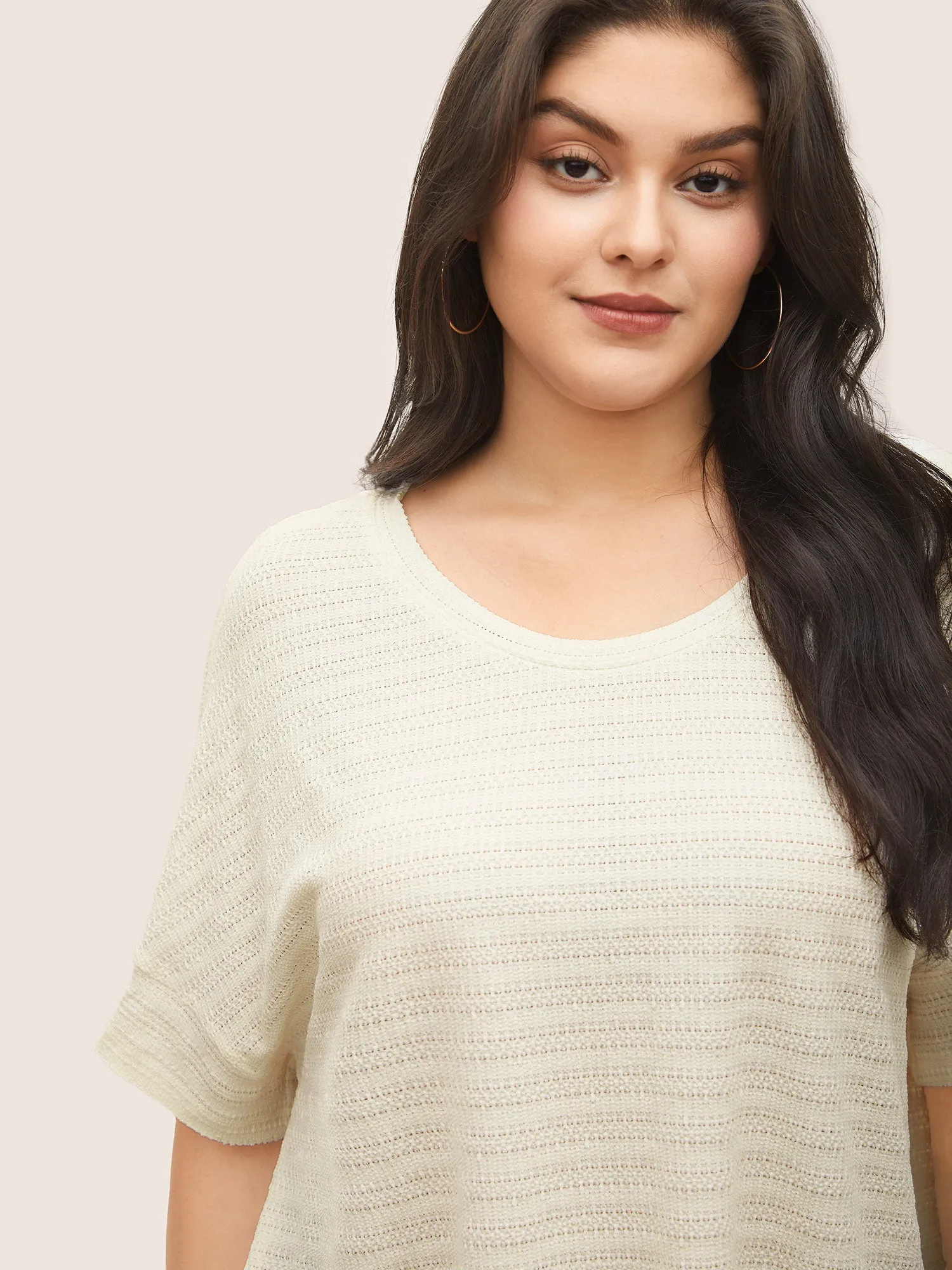 Solid Textured Crew Neck Batwing Sleeve T-shirt sold by Bloomchic product image thumbnail 4