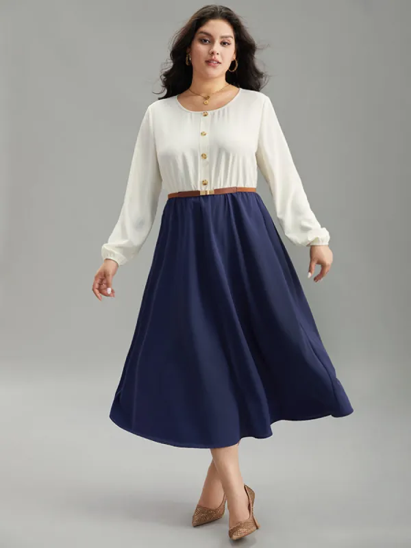 Static-Free Contrast Button Detail Pocket Dress sold by Bloomchic