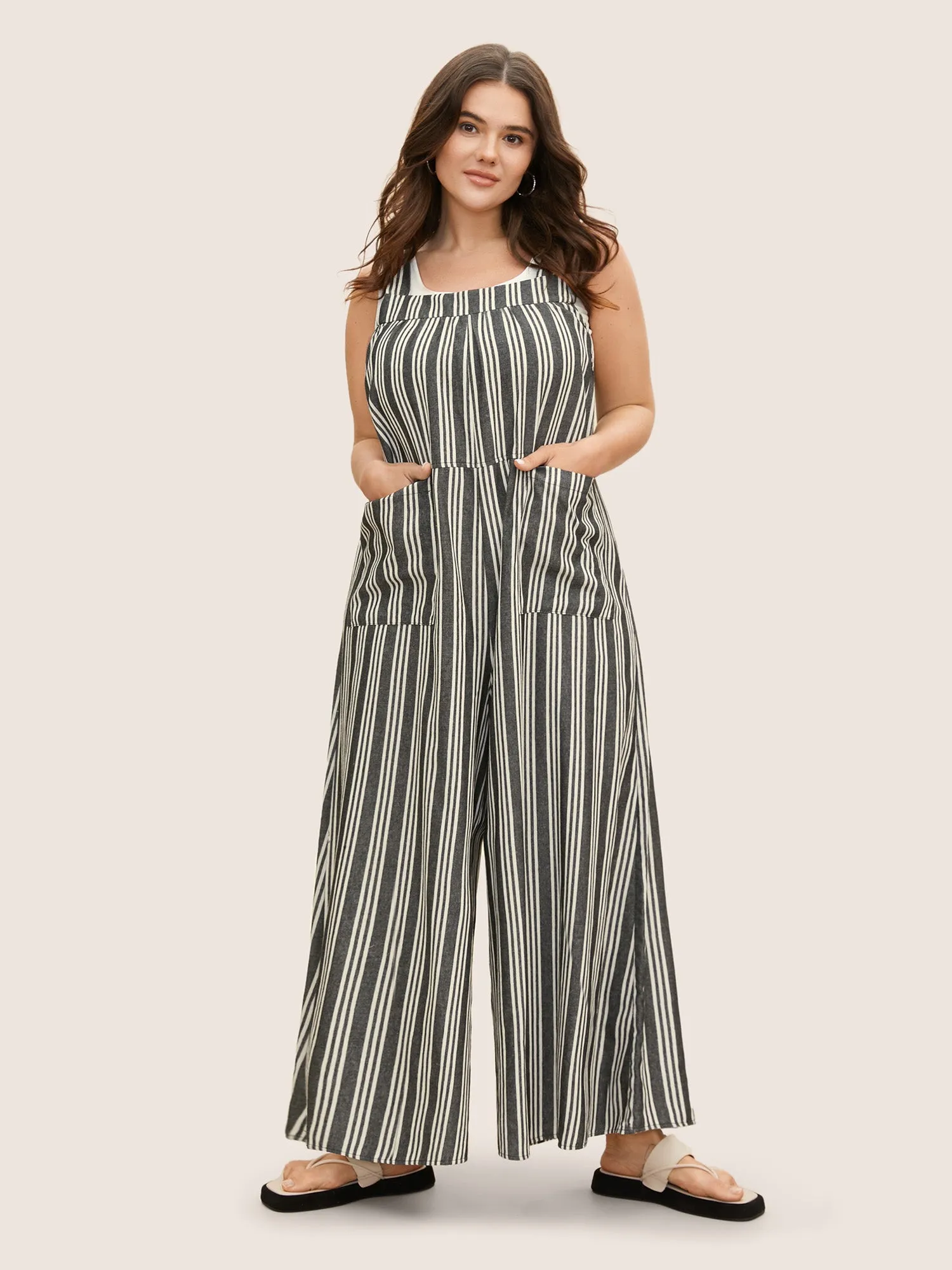 Cotton Striped Patched Pocket Loose Jumpsuit sold by Bloomchic product image thumbnail 3