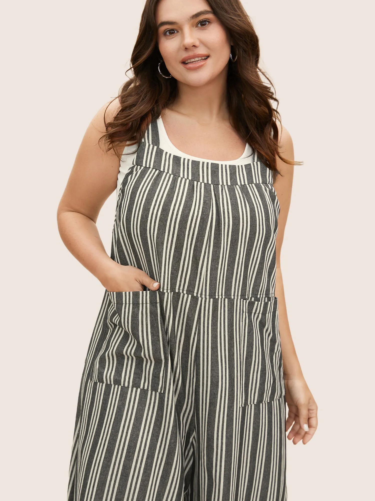 Cotton Striped Patched Pocket Loose Jumpsuit sold by Bloomchic product image thumbnail 2