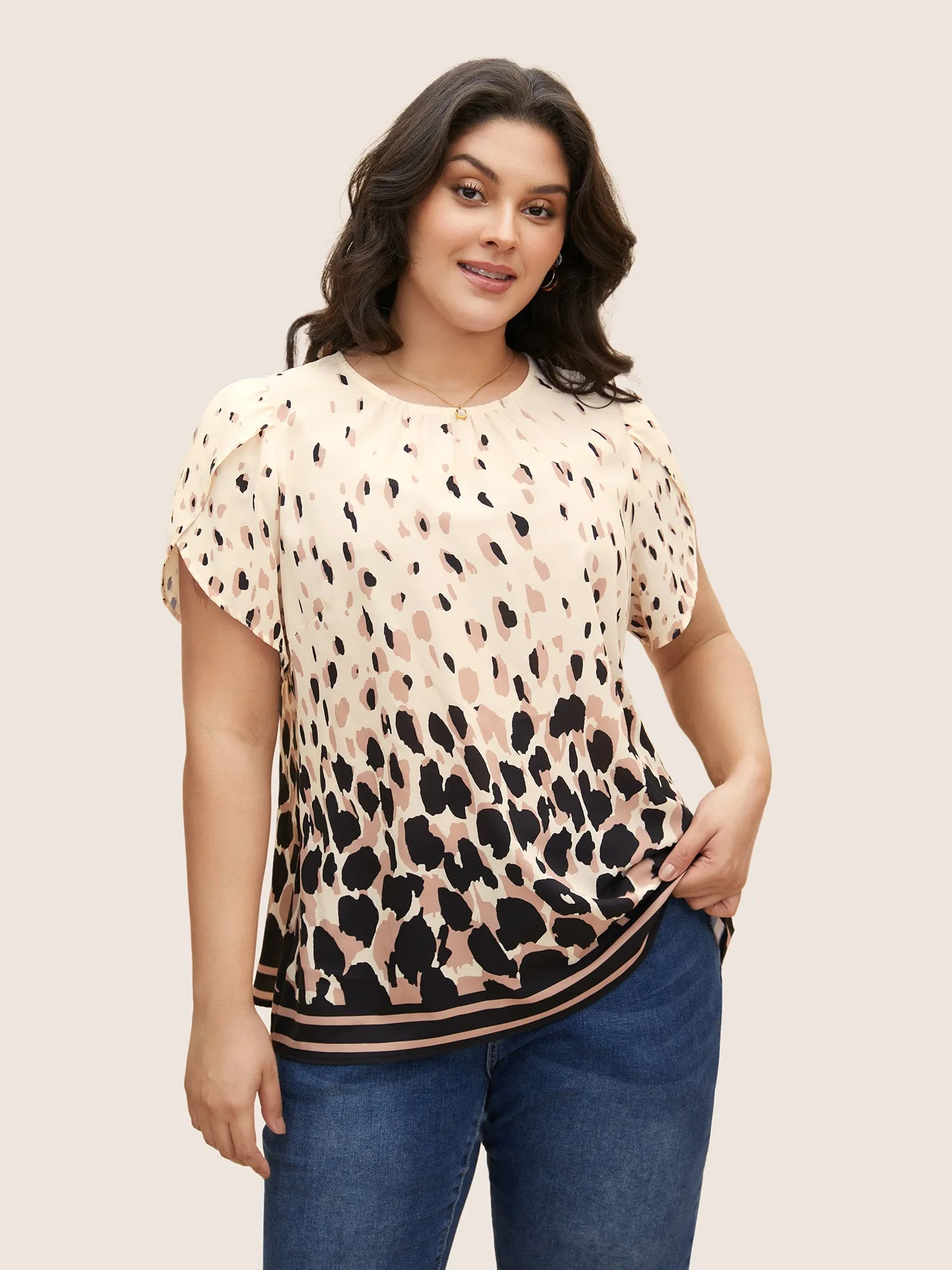 Ombre Allover Print Petal Sleeve Blouse sold by Bloomchic