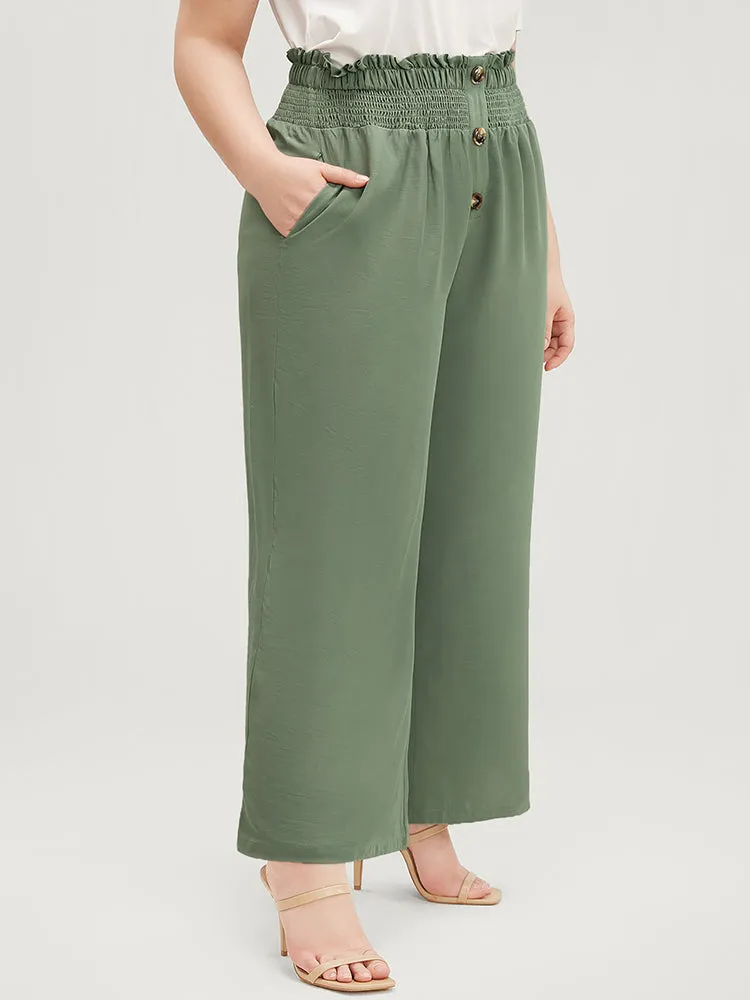 Solid Shirred Waist Button Detail Pocket Pants sold by Bloomchic product image thumbnail 3
