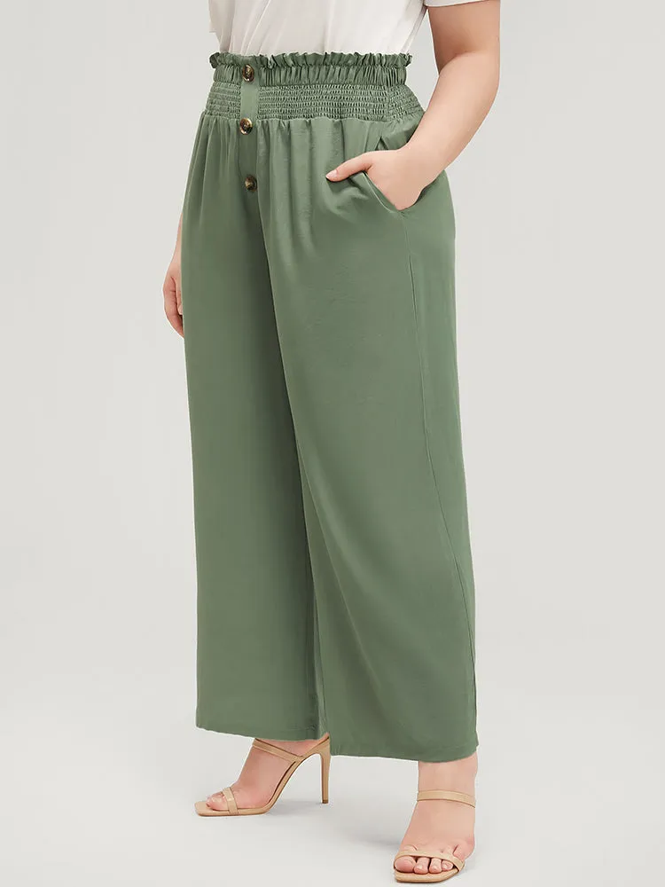 Solid Shirred Waist Button Detail Pocket Pants sold by Bloomchic product image thumbnail 4