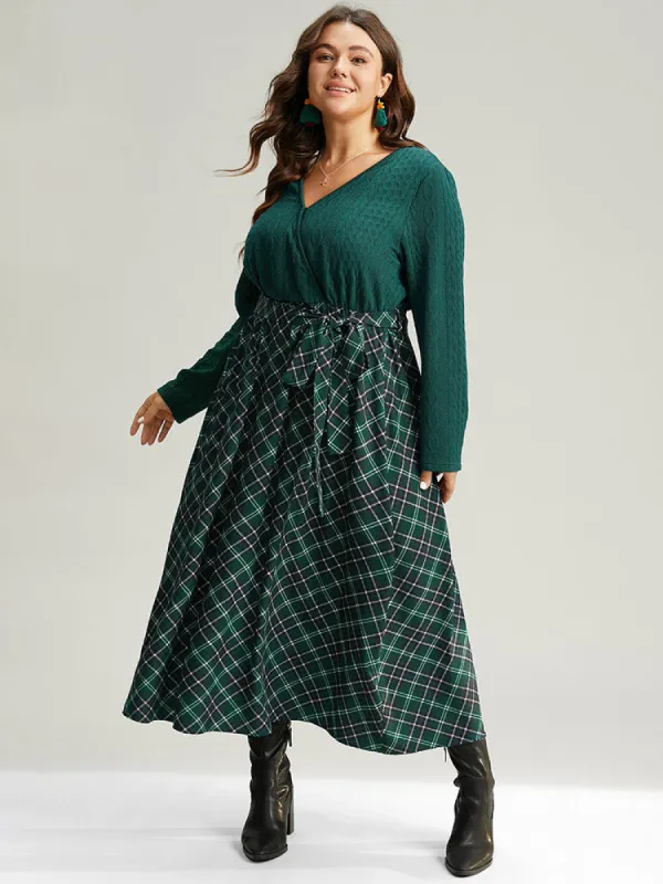Christmas Plaid Wrap Belted Cable Knit Dress sold by Bloomchic