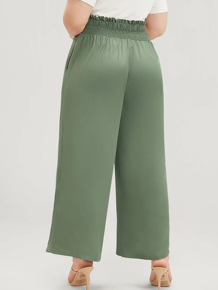 Solid Shirred Waist Button Detail Pocket Pants sold by Bloomchic product image thumbnail 5