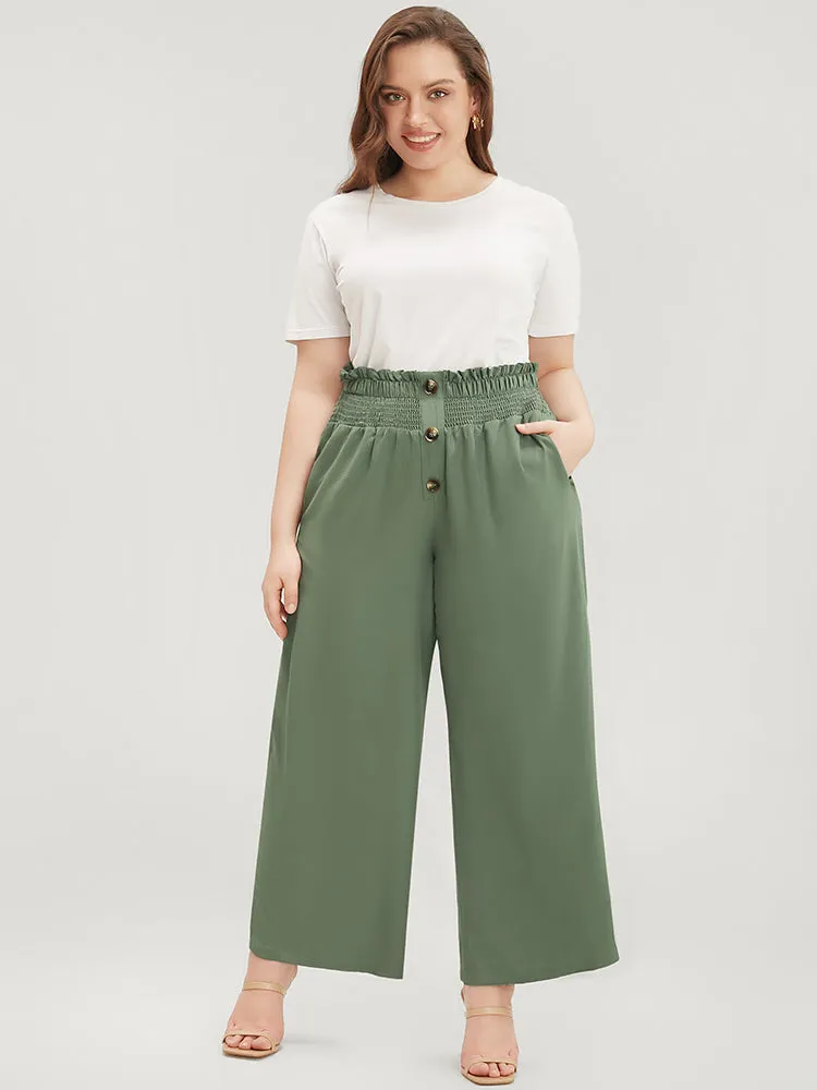 Solid Shirred Waist Button Detail Pocket Pants sold by Bloomchic product image thumbnail 2