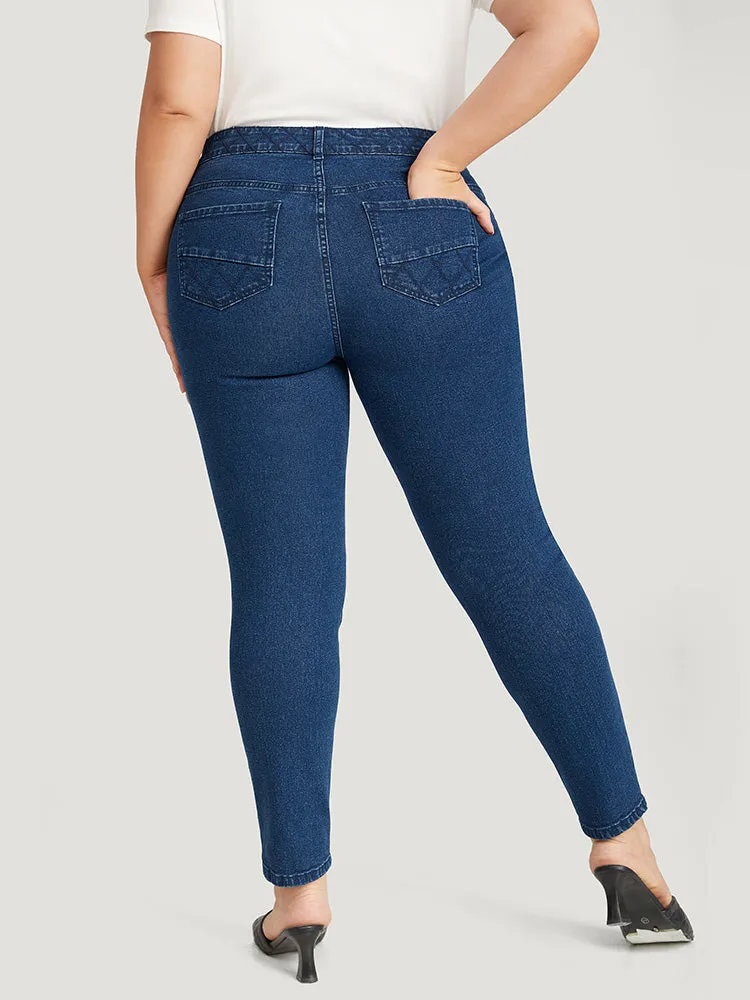 Plain Very Stretchy Quilted Pocket Dark Wash Jeans sold by Bloomchic product image thumbnail 2