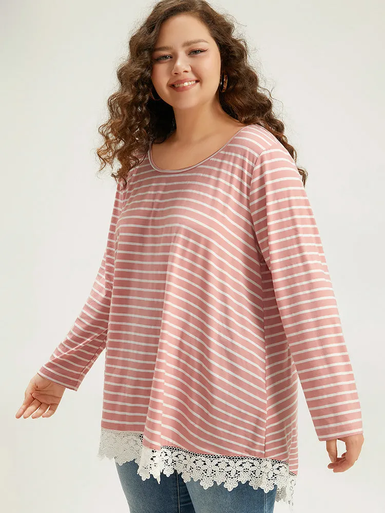 Striped Guipure Lace Crew Neck T-shirt sold by Bloomchic product image thumbnail 3
