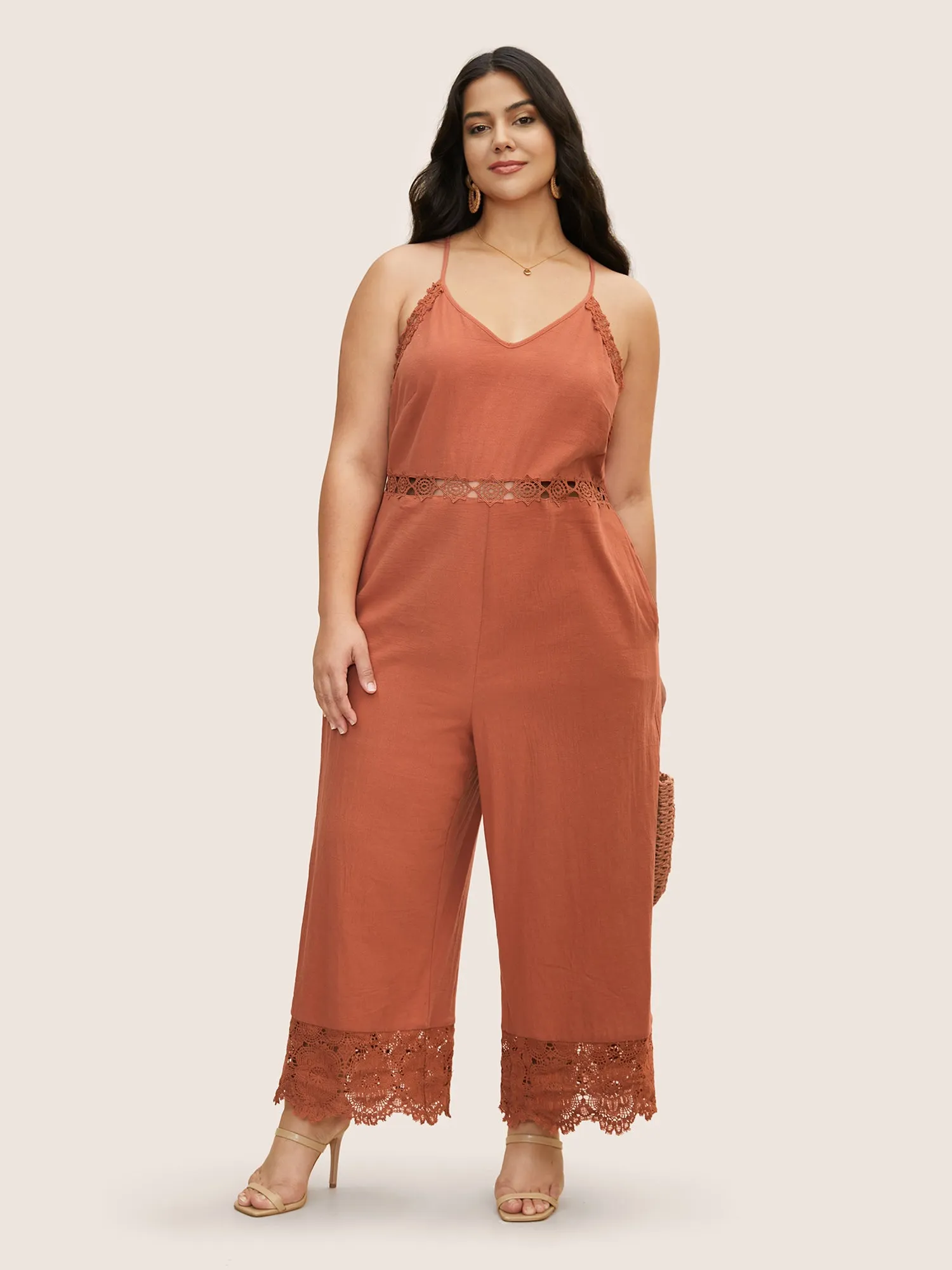 Cotton Plain Cut Out Lace Panel Jumpsuit sold by Bloomchic product image thumbnail 2