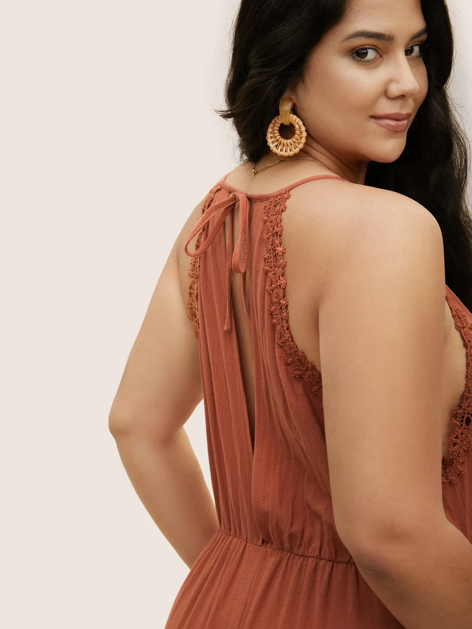 Cotton Plain Cut Out Lace Panel Jumpsuit sold by Bloomchic product image thumbnail 5