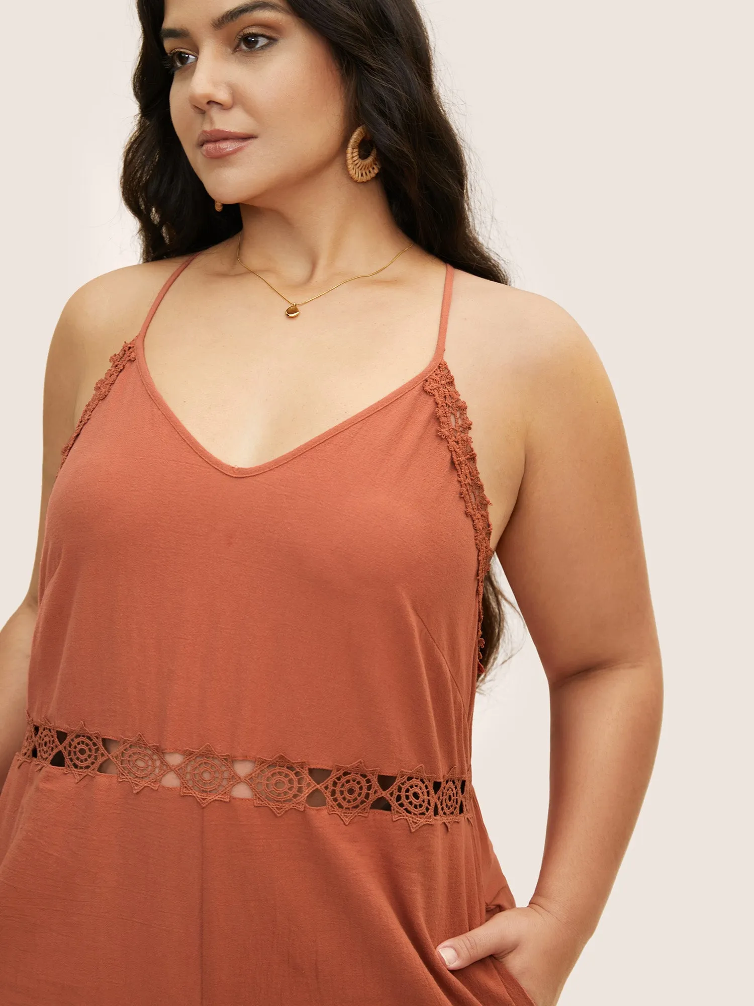 Cotton Plain Cut Out Lace Panel Jumpsuit sold by Bloomchic product image thumbnail 4