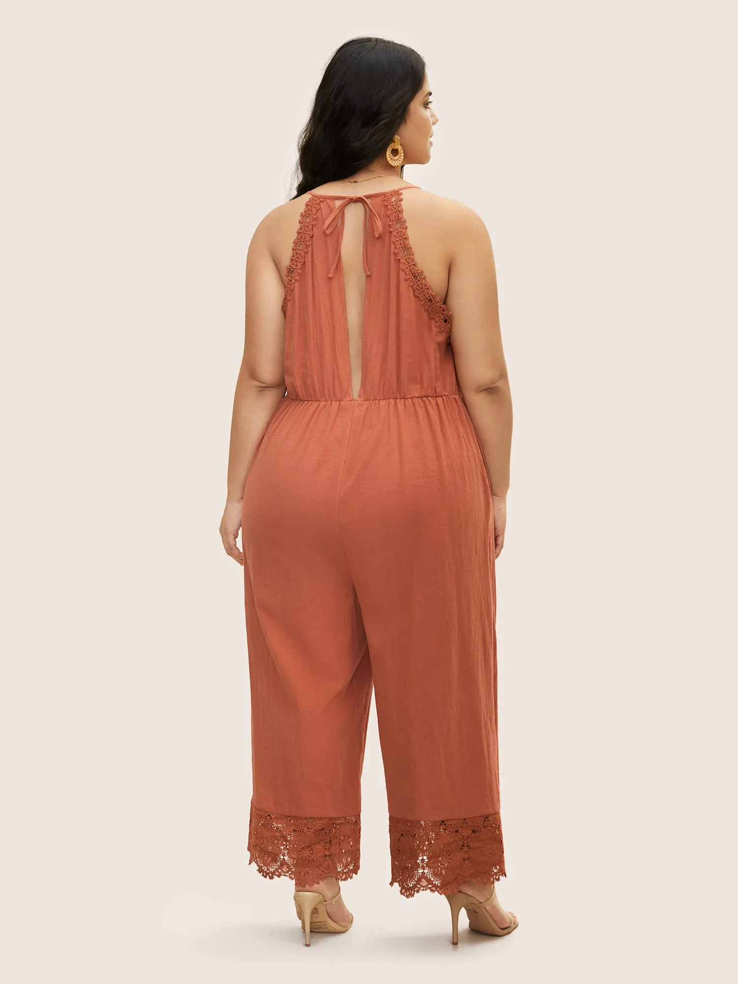 Cotton Plain Cut Out Lace Panel Jumpsuit sold by Bloomchic product image thumbnail 3