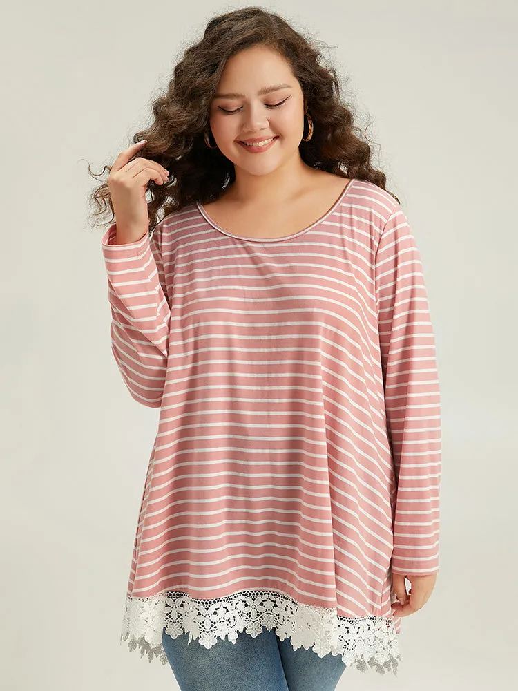 Striped Guipure Lace Crew Neck T-shirt sold by Bloomchic product image thumbnail 5