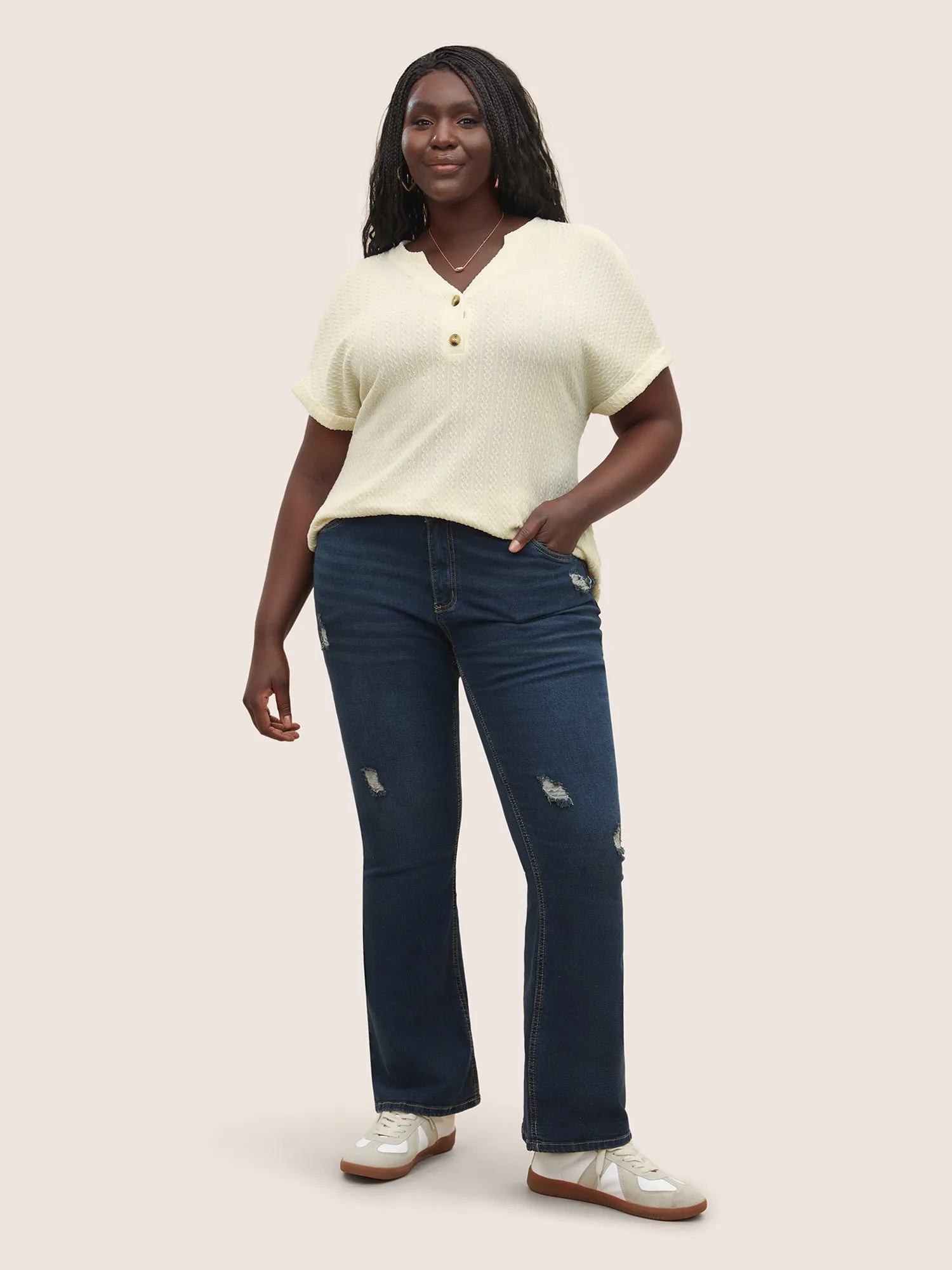 Plisse Dolman Sleeve Button Up T-shirt sold by Bloomchic product image thumbnail 3