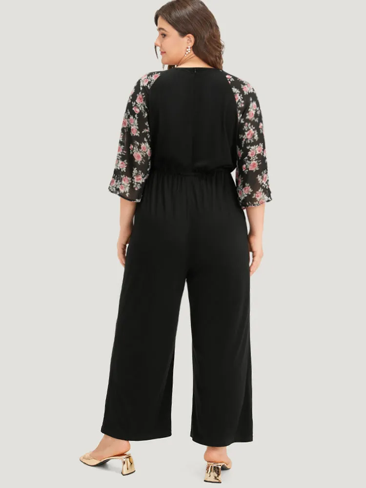 Floral Print Ruffles V Neck Raglan Sleeve Jumpsuit sold by Bloomchic product image thumbnail 4