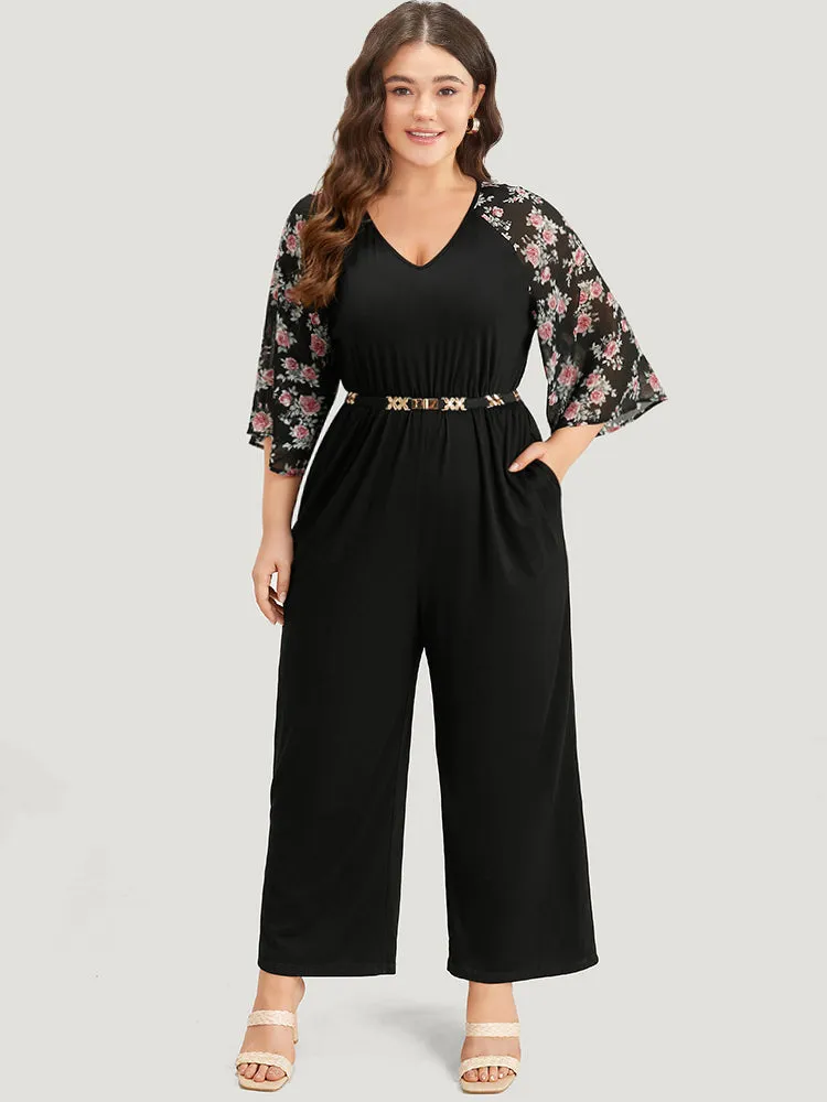 Floral Print Ruffles V Neck Raglan Sleeve Jumpsuit sold by Bloomchic