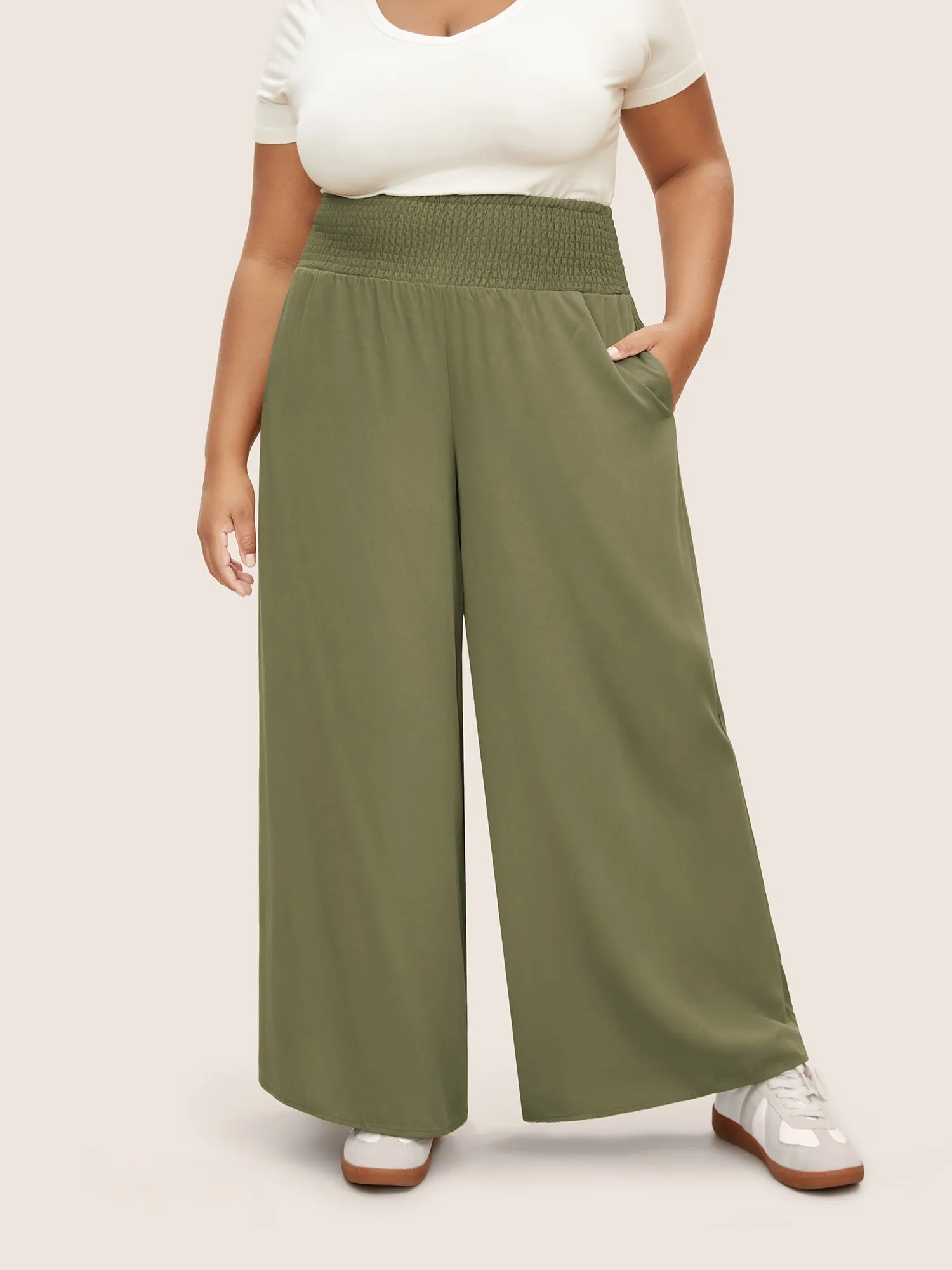 Rayon Shirred Wideband Waist Wide Leg Pants sold by Bloomchic product image thumbnail 3