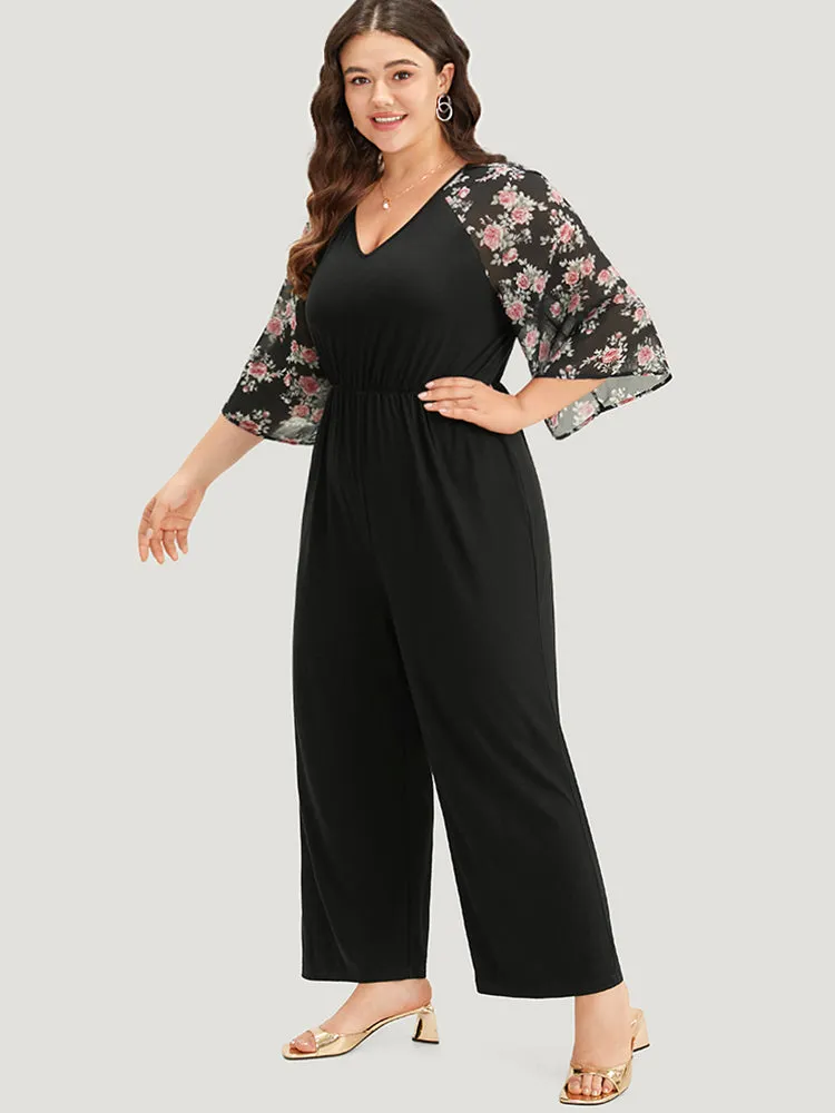 Floral Print Ruffles V Neck Raglan Sleeve Jumpsuit sold by Bloomchic product image thumbnail 2