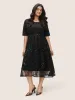 Sequin Mesh Patchwork Square Neck Elastic Waist Dress sold by Bloomchic