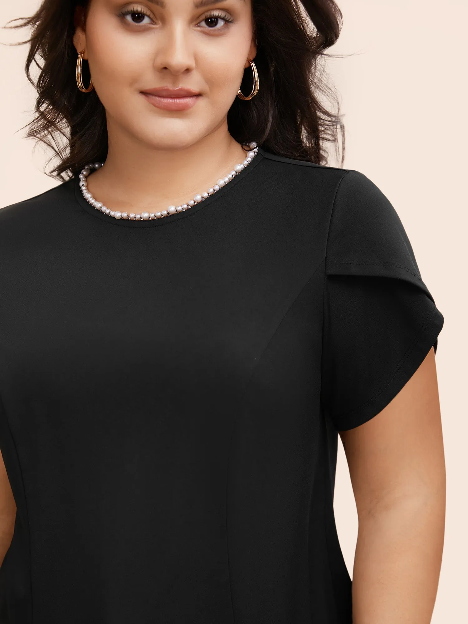 Pearl Beaded Petal Sleeve Stretch Blouse sold by Bloomchic product image thumbnail 3