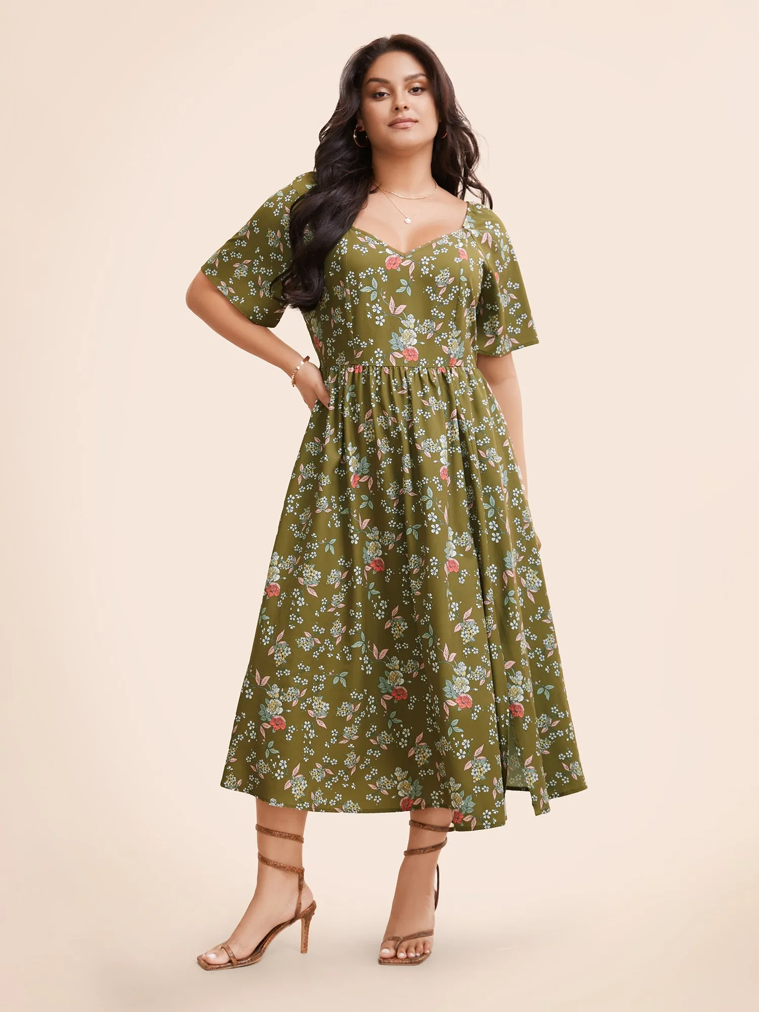 Heart Neckline Ditsy Floral Split Side Dress sold by Bloomchic