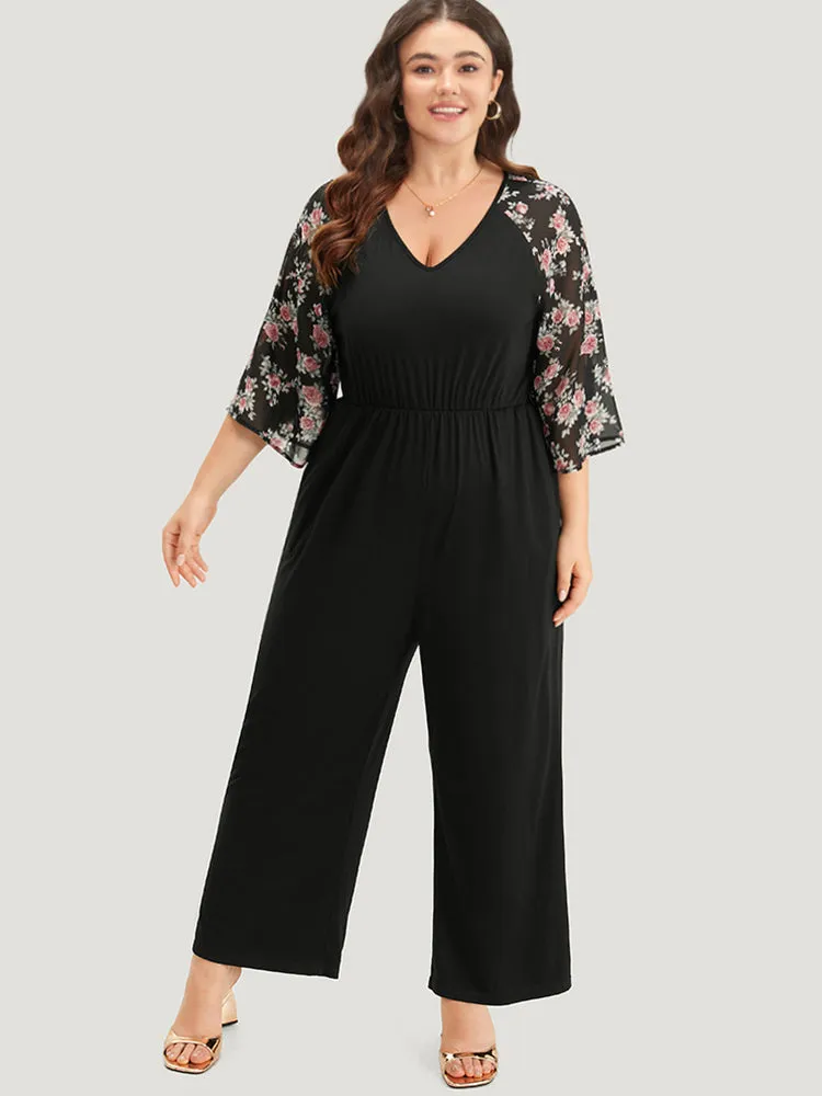 Floral Print Ruffles V Neck Raglan Sleeve Jumpsuit sold by Bloomchic product image thumbnail 3