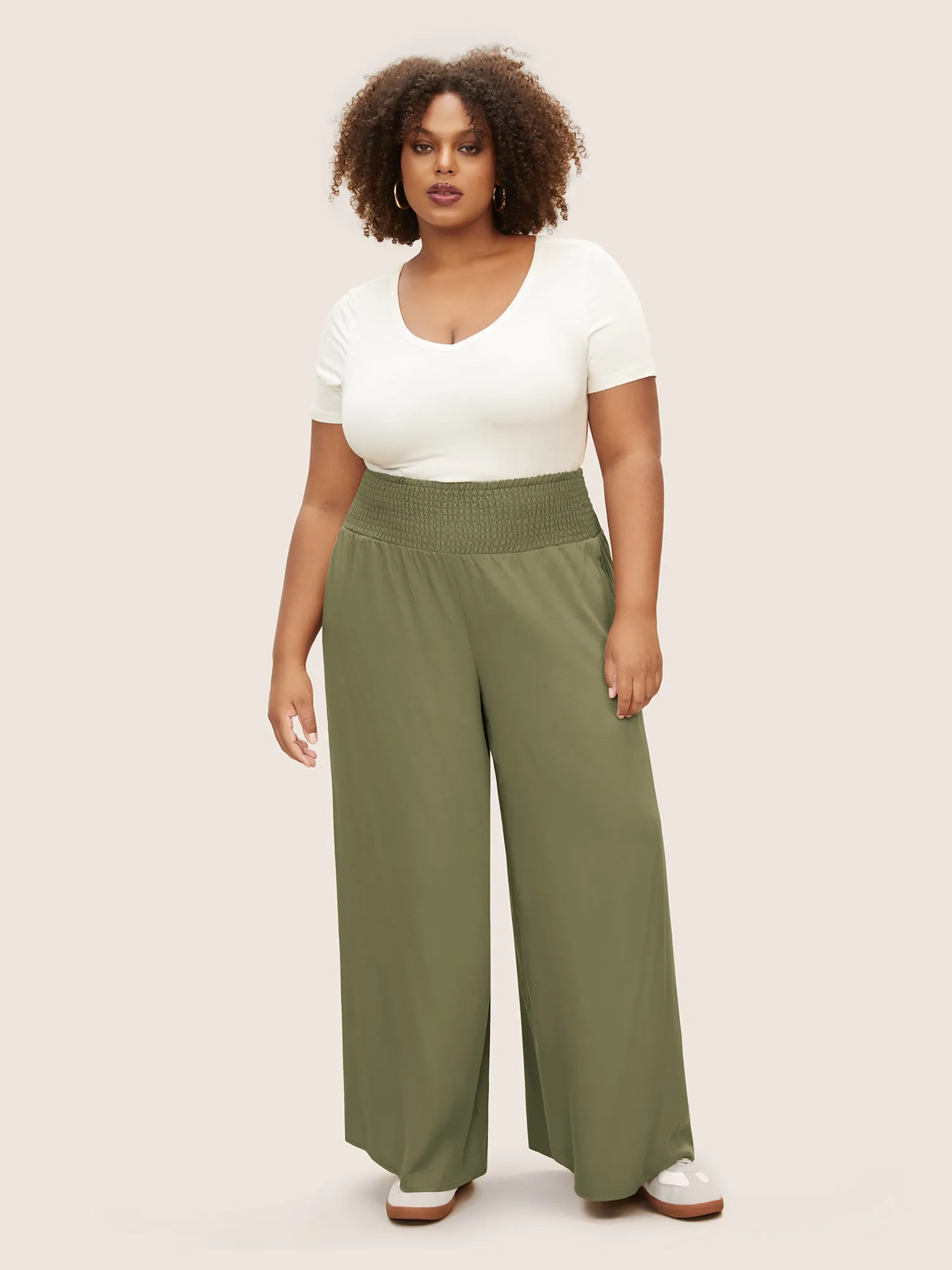 Rayon Shirred Wideband Waist Wide Leg Pants sold by Bloomchic product image thumbnail 2