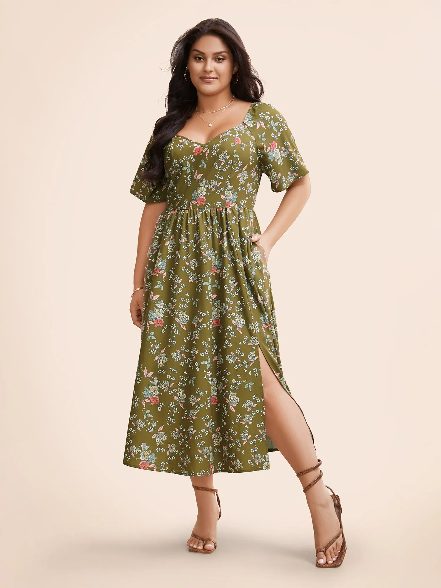 Heart Neckline Ditsy Floral Split Side Dress sold by Bloomchic product image thumbnail 3