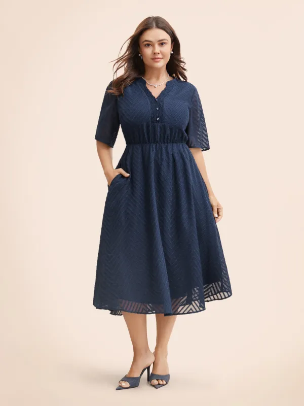 Texture Shirred Button Detail Midi Dress sold by Bloomchic