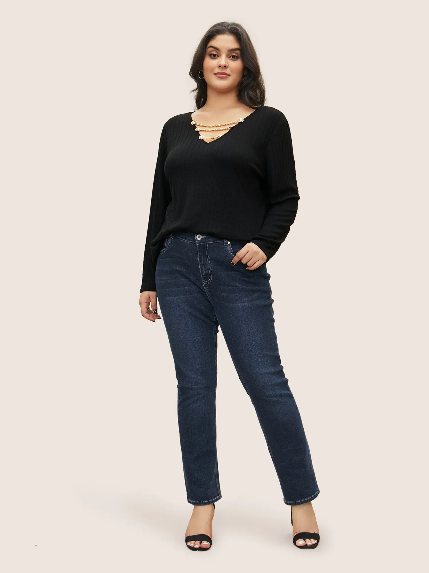 Plain Textured Metal Chain Detail T-shirt sold by Bloomchic product image thumbnail 3