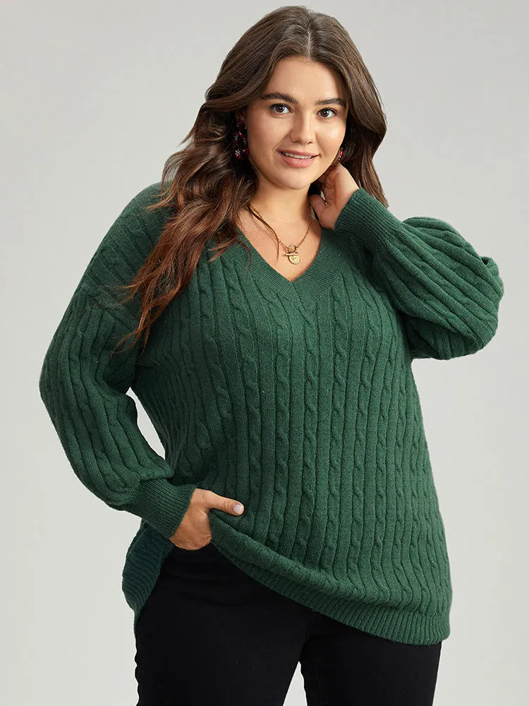 Lurex Cable Knit Plain V Neck Pullover sold by Bloomchic product image thumbnail 4