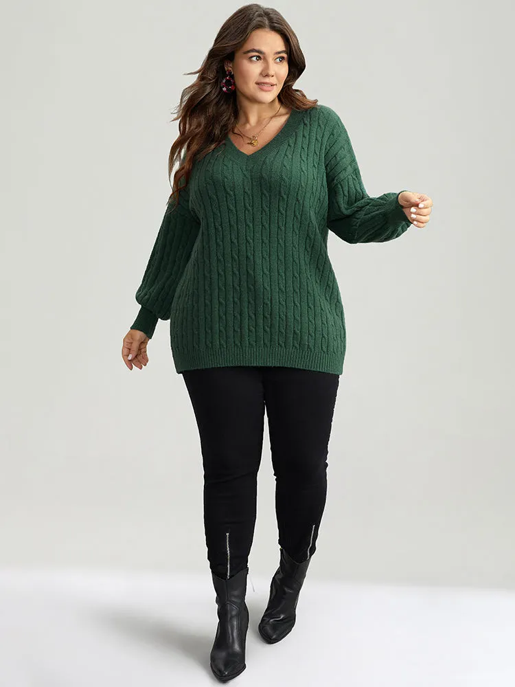 Lurex Cable Knit Plain V Neck Pullover sold by Bloomchic product image thumbnail 5