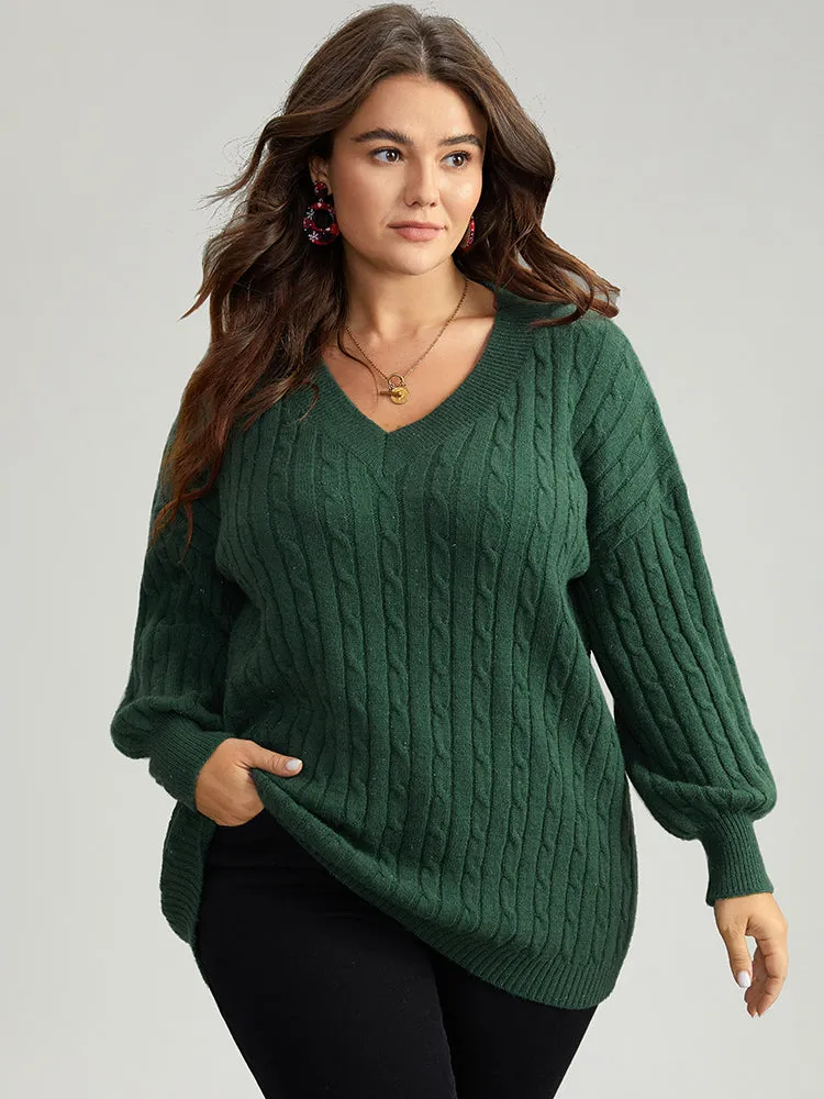 Lurex Cable Knit Plain V Neck Pullover sold by Bloomchic product image thumbnail 3
