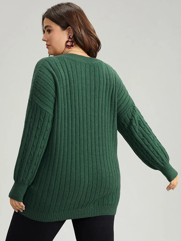 Lurex Cable Knit Plain V Neck Pullover sold by Bloomchic product image thumbnail 2