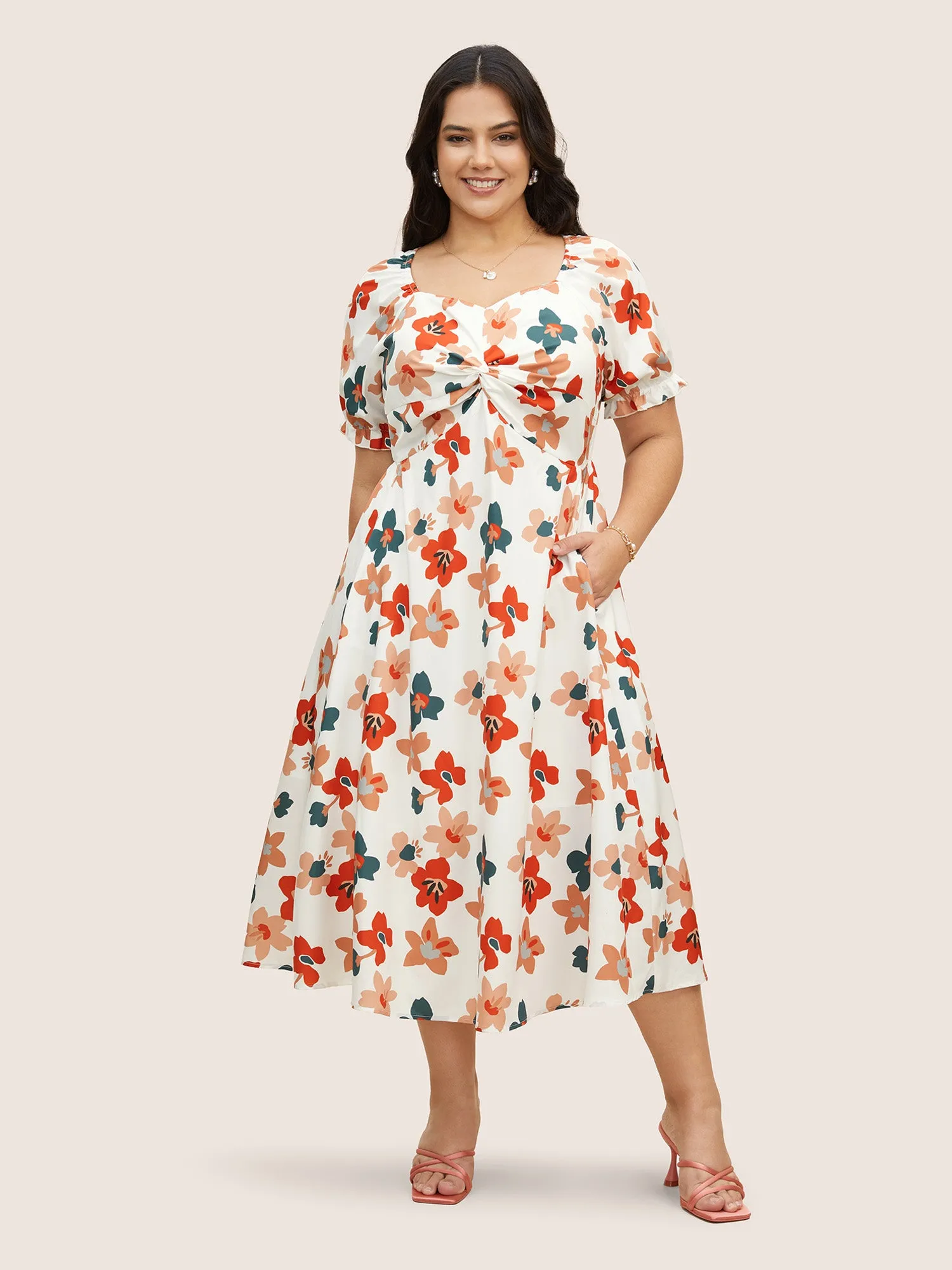 Floral Square Neck Twist Front Dress sold by Bloomchic