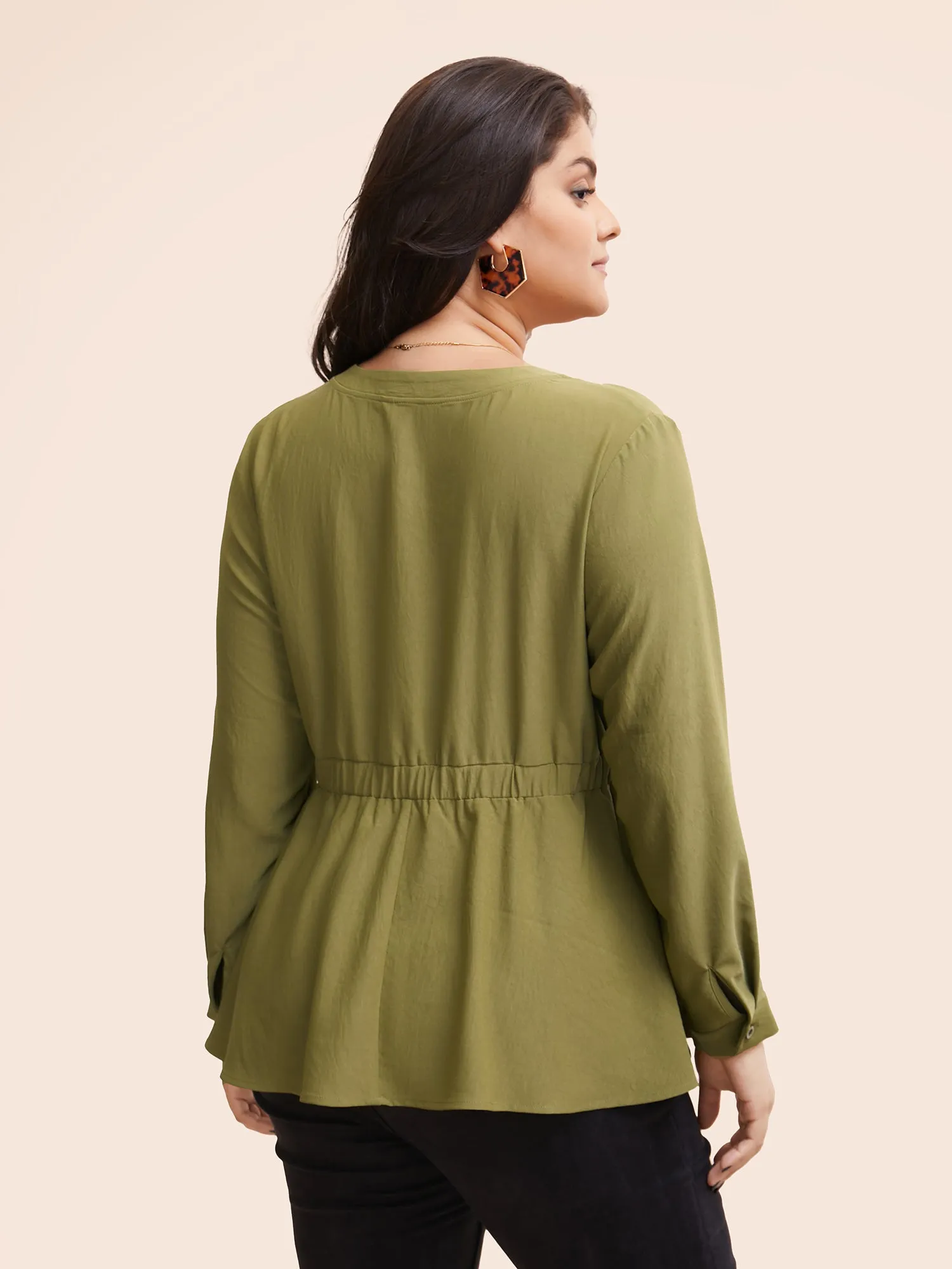 Notched Button Up Tie Knot Blouse sold by Bloomchic product image thumbnail 4