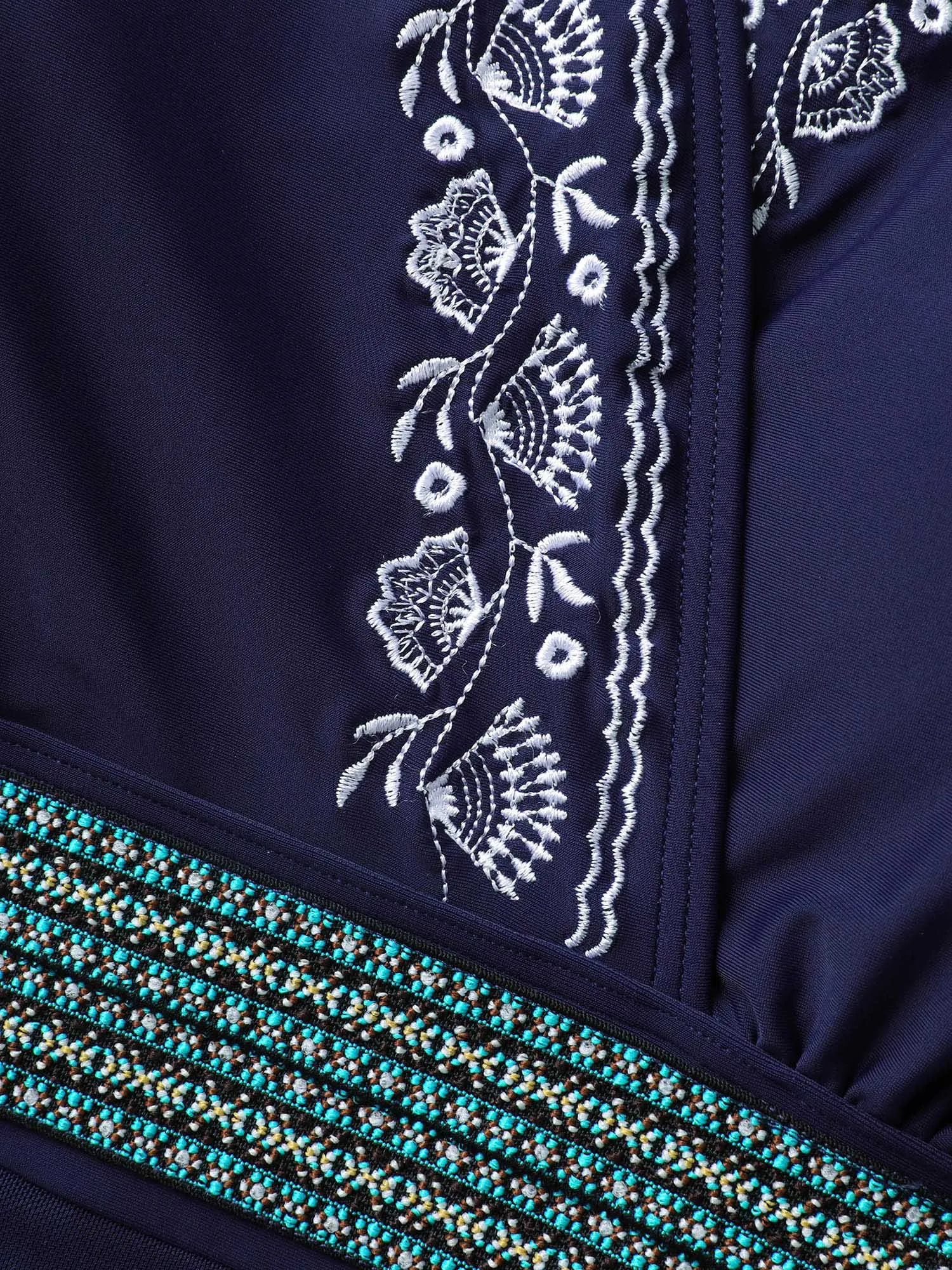 Overlap Collar Floral Embroidered Contrast Webbing Swim Dress sold by Bloomchic product image thumbnail 5