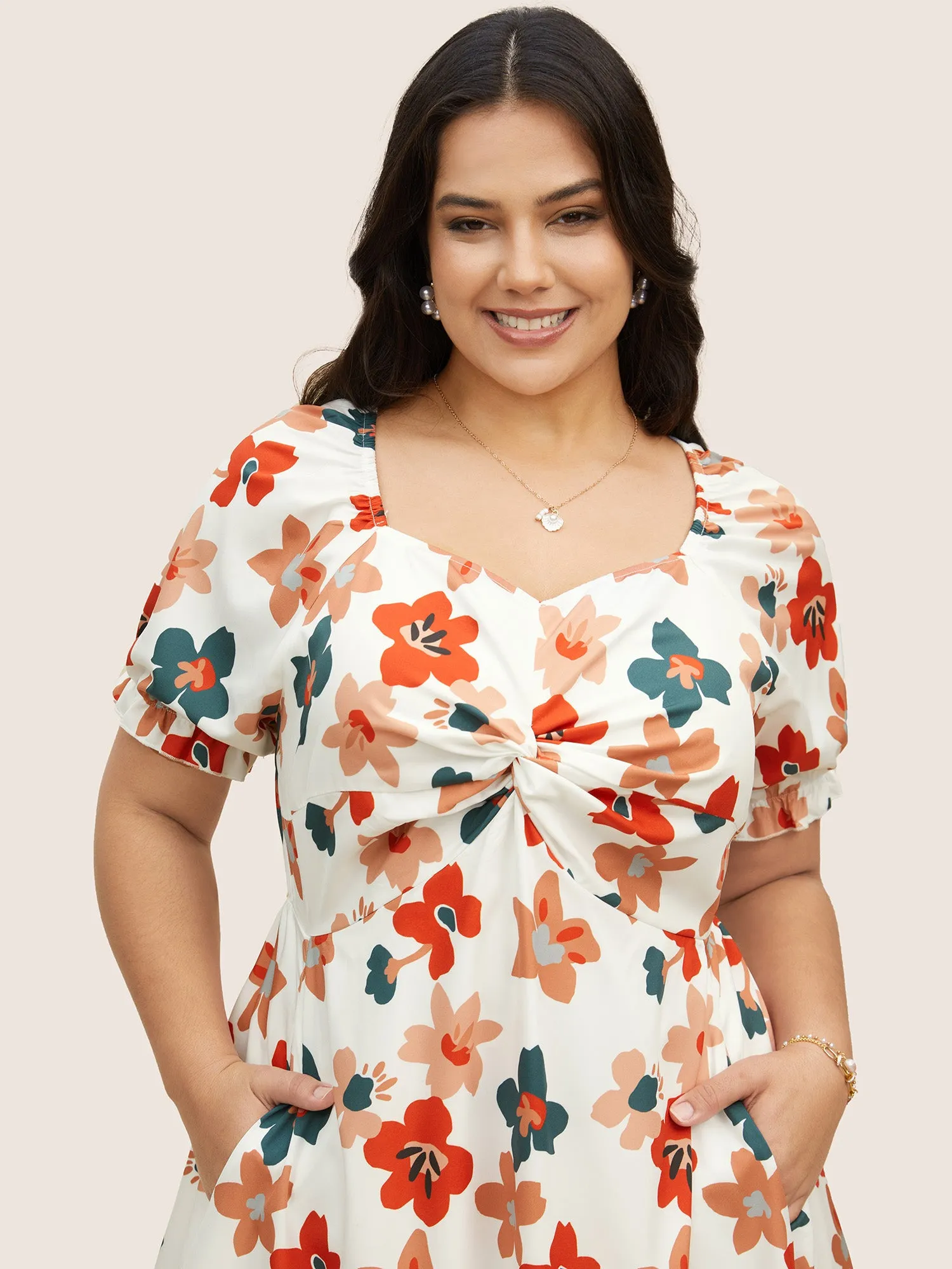 Floral Square Neck Twist Front Dress sold by Bloomchic product image thumbnail 4
