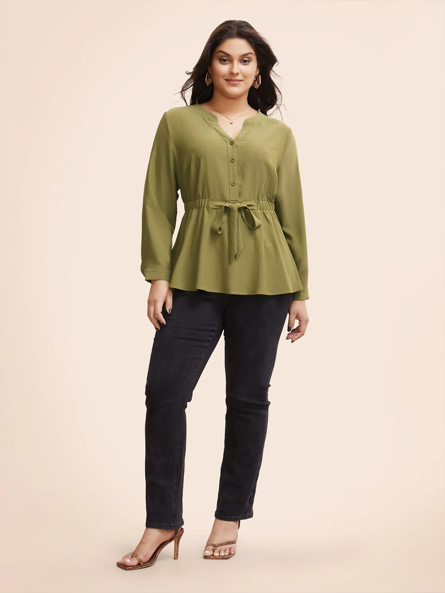 Notched Button Up Tie Knot Blouse sold by Bloomchic product image thumbnail 2
