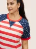 Star Patchwork Striped Quilted Raglan Sleeve T-shirt sold by Bloomchic