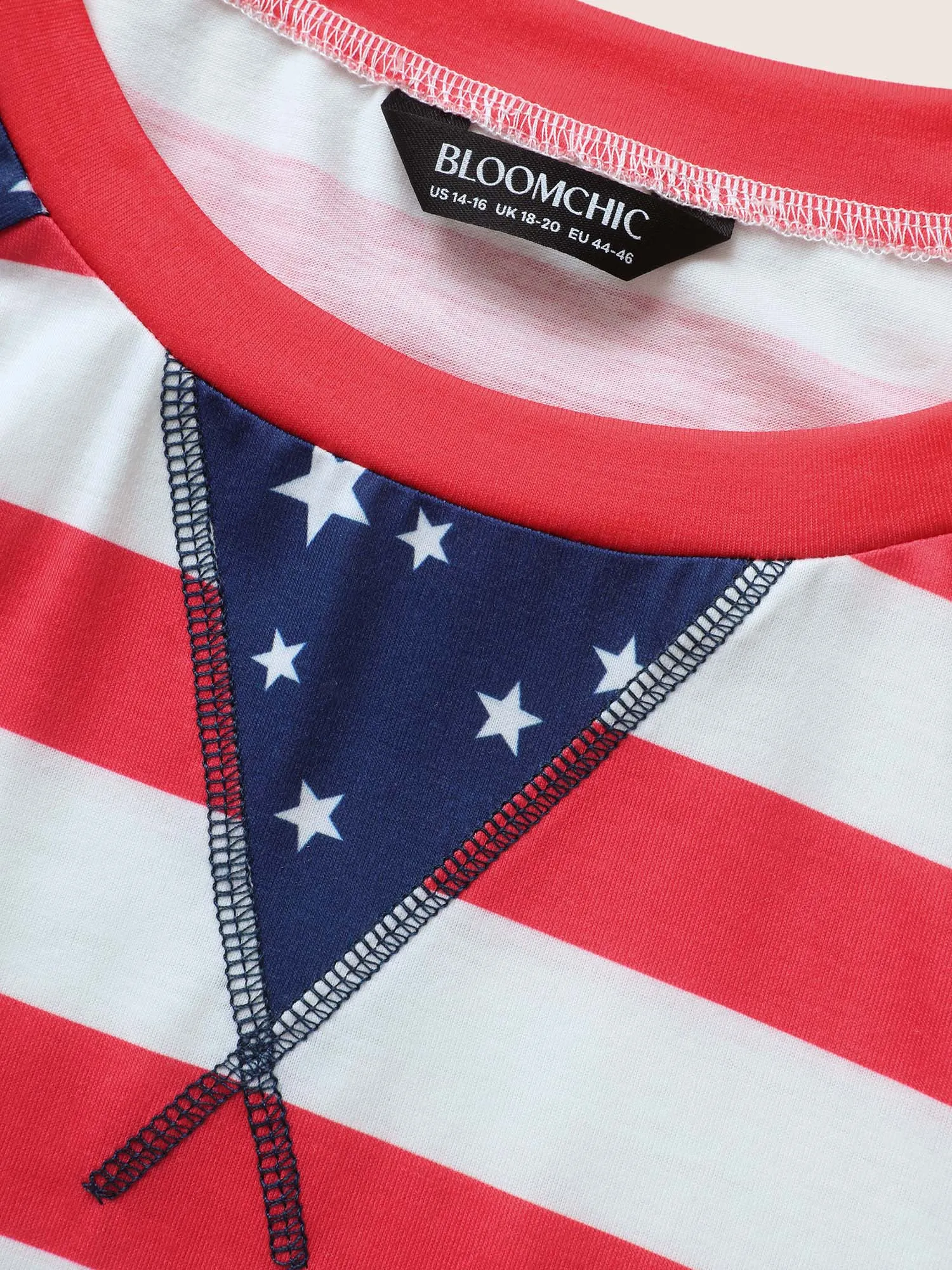 Star Patchwork Striped Quilted Raglan Sleeve T-shirt sold by Bloomchic product image thumbnail 5